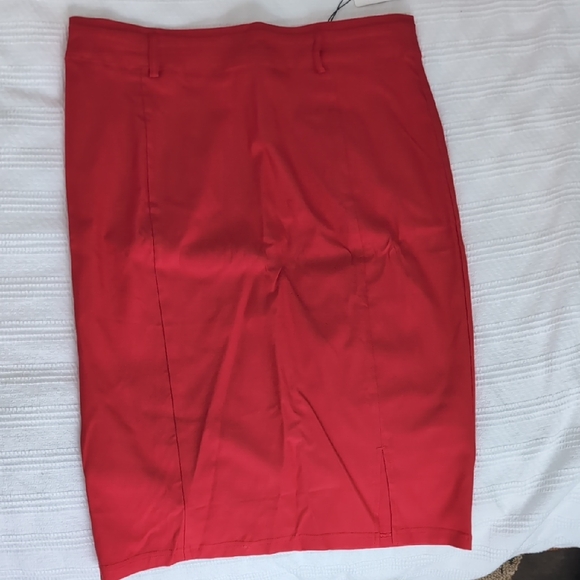 Cherry Red Pencil Skirt + Black Belt - Picture 4 of 8